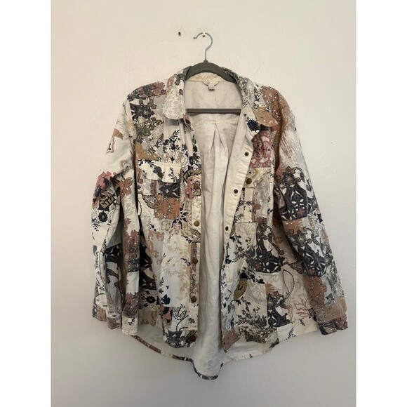 Cato Abstract Floral 22/24W Plus Size White Cotton Button Up Bohemian Jacket - Picture 2 of 6